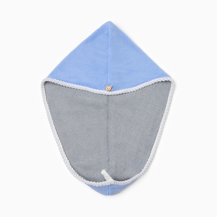 Чалма для сушки волос Этель, цв. голубой/серый, 25*60 см, 100% п/э