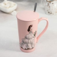 Кружка «Пышность бала», 300 мл, с керамической крышкой и ложкой, цвет МИКС
