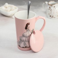 Кружка «Пышность бала», 300 мл, с керамической крышкой и ложкой, цвет МИКС