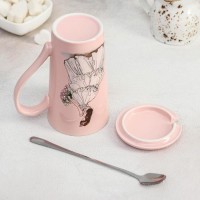 Кружка «Пышность бала», 300 мл, с керамической крышкой и ложкой, цвет МИКС
