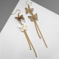 Серьги висячие «Бабочки» ниточки, цвет золото,10 см