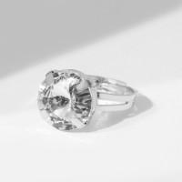 Кольцо с камнем «Круг», безразмерное, цвет белый в серебре