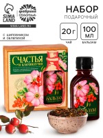 Подарочный набор «Счастья и благополучия»: чай травяной 20 г, бальзам с шиповником и облепихой 100 мл.
