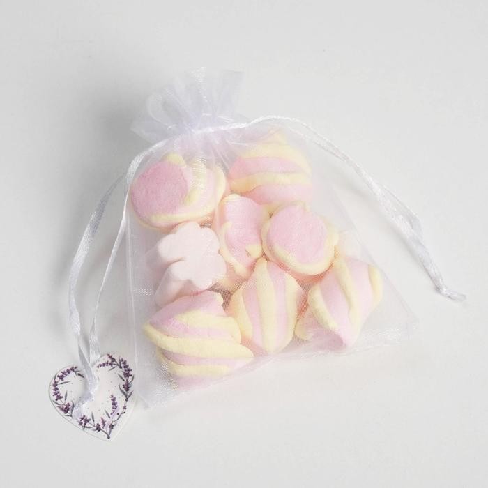 Мешочек подарочный органза белый «Лаванда», с шильдиком, 16 х 24 см +/- 1.5 см