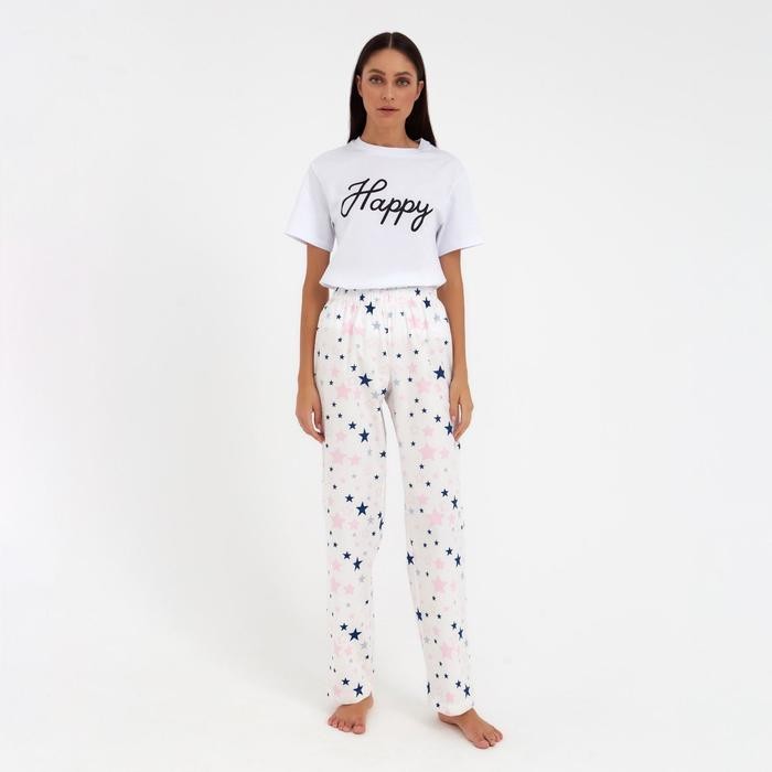 Брюки домашние женские KAFTAN Pink stars, размер 48-50, белые