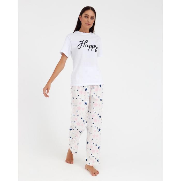 Брюки домашние женские KAFTAN Pink stars, размер 48-50, белые