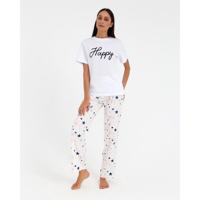 Брюки домашние женские KAFTAN Pink stars, размер 48-50, белые