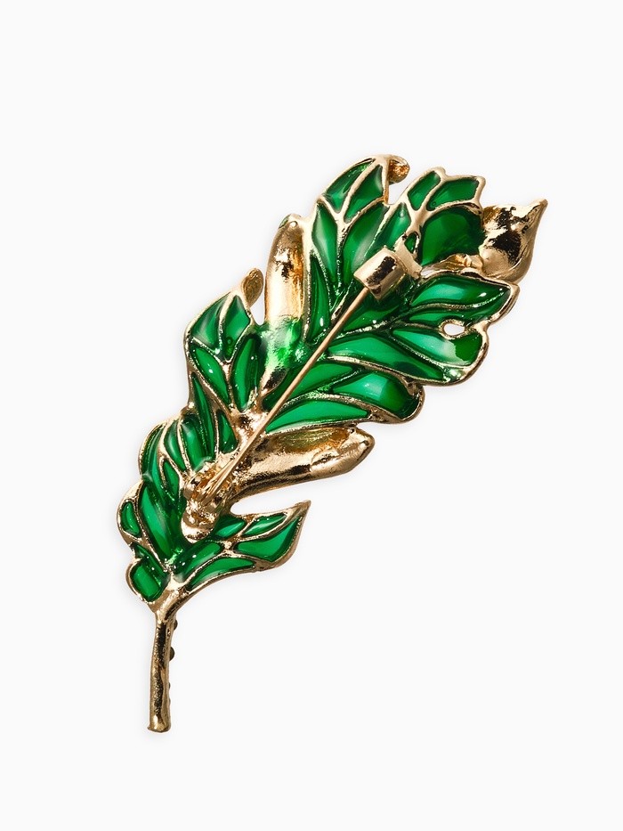 Брошь «Перо» прозрачное, зелёный, белый в золоте Брошь «Перо» прозрачное, зелёный, белый в золоте