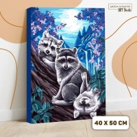 Картина по номерам на холсте с подрамником «Еноты под луной», 40 х 50 см