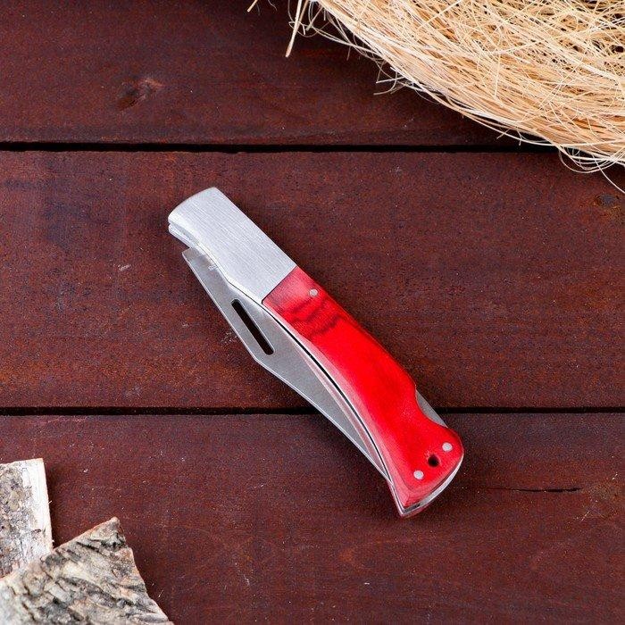 Нож складной "Армагедон", в чехле, с фиксатором, лезвие с вырезом, рукоять дерево