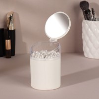 Органайзер для ватных палочек, с крышкой, с зеркалом, d=6.8×9.8 см, белый, прозрачный