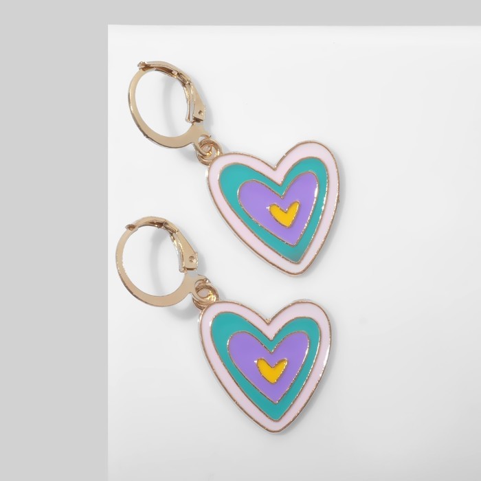 Серьги с эмалью «Сердце», цветные в золоте