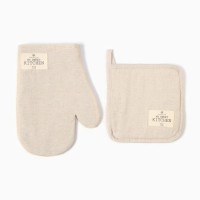 Набор кухонный Этель ECO, цвет молочный: варежка 20х28 см, прихватка 19х19 см, 70% хл, 30% лён, вати