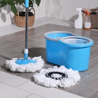 Швабра с отжимом и ведром на колёсиках с пластиковой центрифугой Доляна, 14 л, швабра, запасная насадка из микрофибры, МИКС