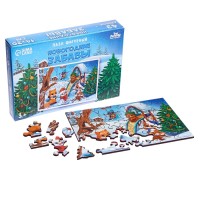 Деревянный пазл фигурный «Новый год! Зимние забавы», 43 детали