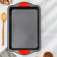 Противень для выпечки Доляна «Софт. Прямоугольник», 40,5×25,5×5,5 см, с силиконовыми ручками, антипригарное покрытие, цвет чёрный
