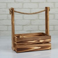 Подарочный ящик «Аром», 25.5×15×30 см, деревянный, ручка - канат, цвет обожжённое дерево