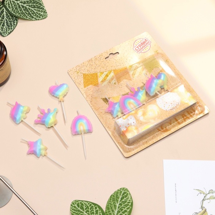 Свечи для торта «Детская радужная вечеринка», 5 шт., разноцветные