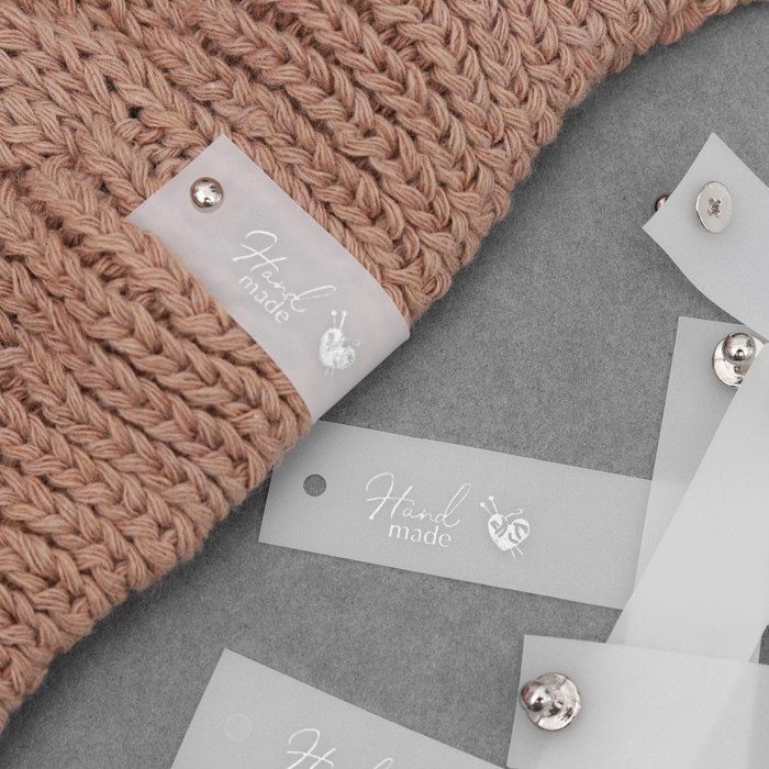 Бирка с кнопкой «Hand made», 8 × 1,8 см, 10 шт, цвет матовый/золотой