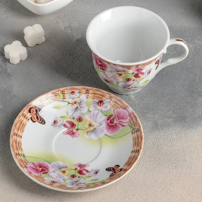 Чайная пара Доляна «Садовый дворик», чашка 200 мл, блюдце