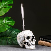 Ёршик для унитаза с подставкой «Череп», пластиковая ручка, 16×15×22 см, белый