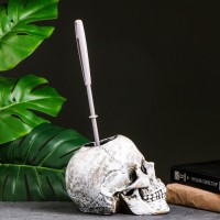 Ёршик для унитаза с подставкой «Череп», пластиковая ручка, 16×15×22 см, белый