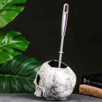 Ёршик для унитаза с подставкой «Череп», пластиковая ручка, 16×15×22 см, белый