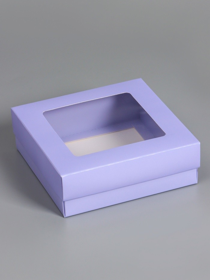 Коробка складная, крышка-дно, с окном, сиреневая, 15×15×5 см