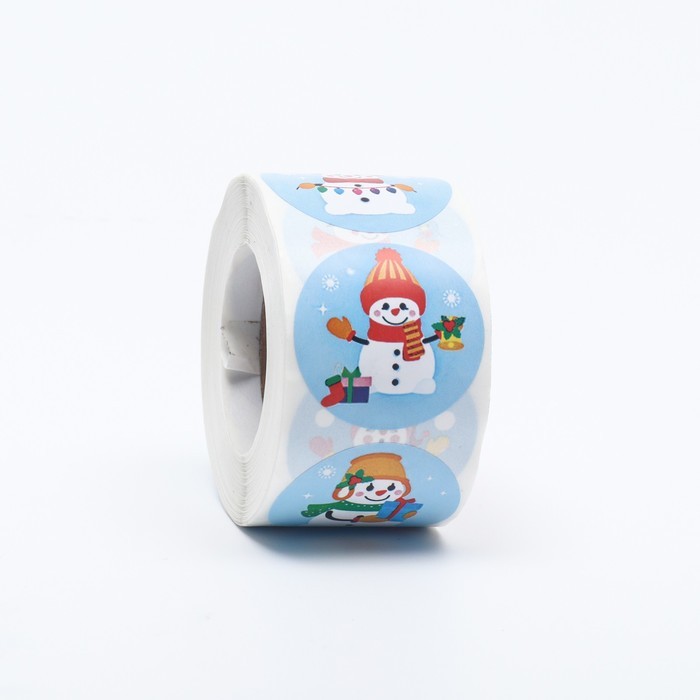 Наклейки   в рулоне "Снеговики", 500 шт,3,8 х 3,8 см