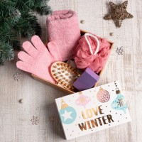 Новогодний подарочный набор «Этель» Love winter, 5 предметов, полотенце 30×60 см, мочалка, массажёр
