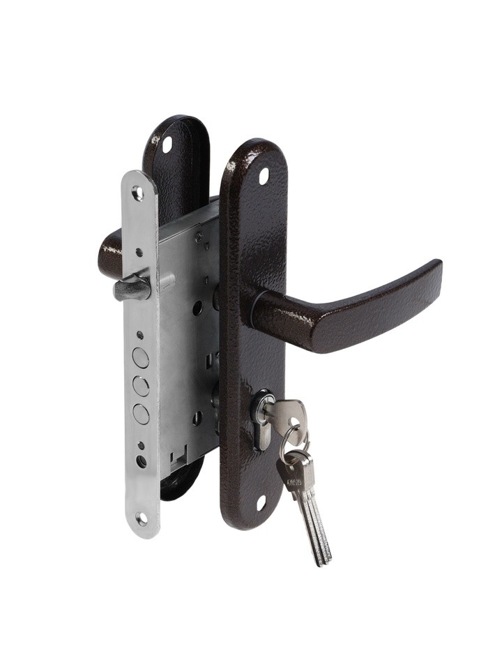 Замок врезной LOCKLAND Rd=005, с ручкой, B/S 55 мм, 4 ключа, коричневый