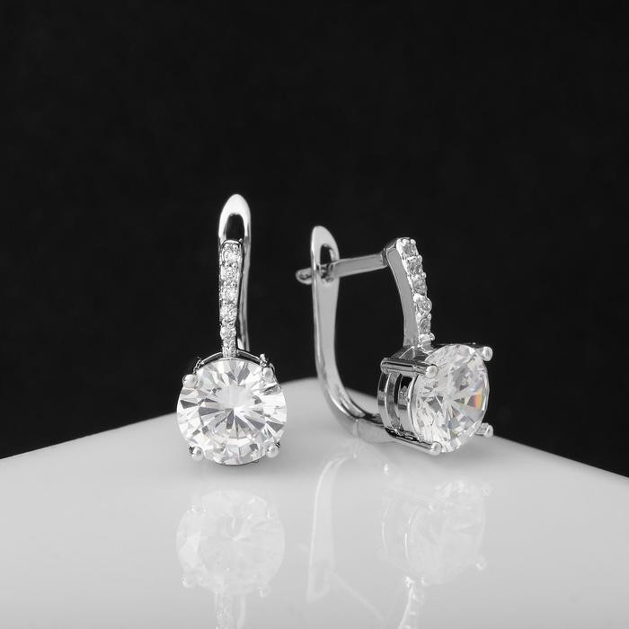 Серьги со стразами «Блум» магия, белые в серебре