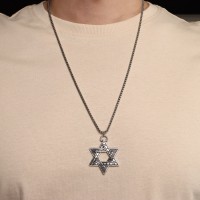 Мужской кулон, «Викинг» звезда Давида, цвет чернёное серебро, 69 см
