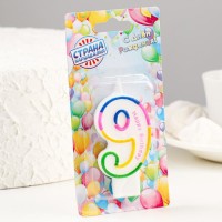 Свеча восковая для торта "Цветная полосочка" цифра 9