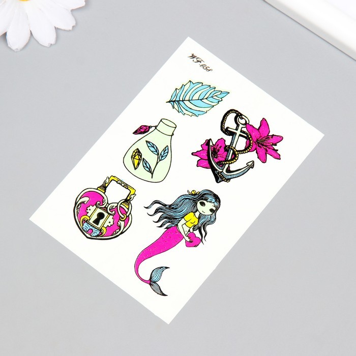 Татуировка на тело фосфорная цветная "Любовь русалки" 14,3х7,5 см