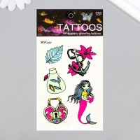 Татуировка на тело фосфорная цветная "Любовь русалки" 14,3х7,5 см