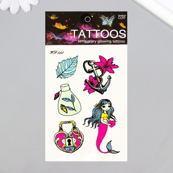 Татуировка на тело фосфорная цветная "Любовь русалки" 14,3х7,5 см