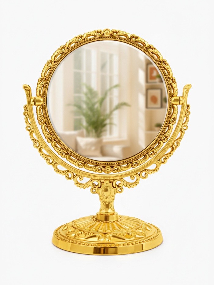 Зеркало декоративное, с увеличением х2, двустороннее, 13.8×17 см, (d=10 см), цвет золотой