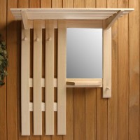 Полка - вешалка для бани и сауны, настенная с зеркалом, липа, 4 крючка, «Добропаровъ»