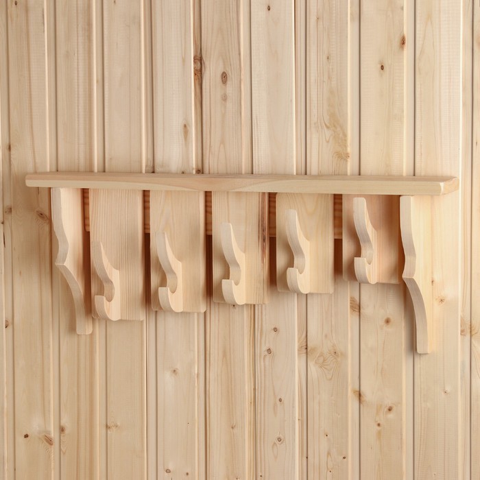 Полка - вешалка «Ступенька», 65×27×9.5 см, деревянная, 5 крючков, «Добропаровъ»