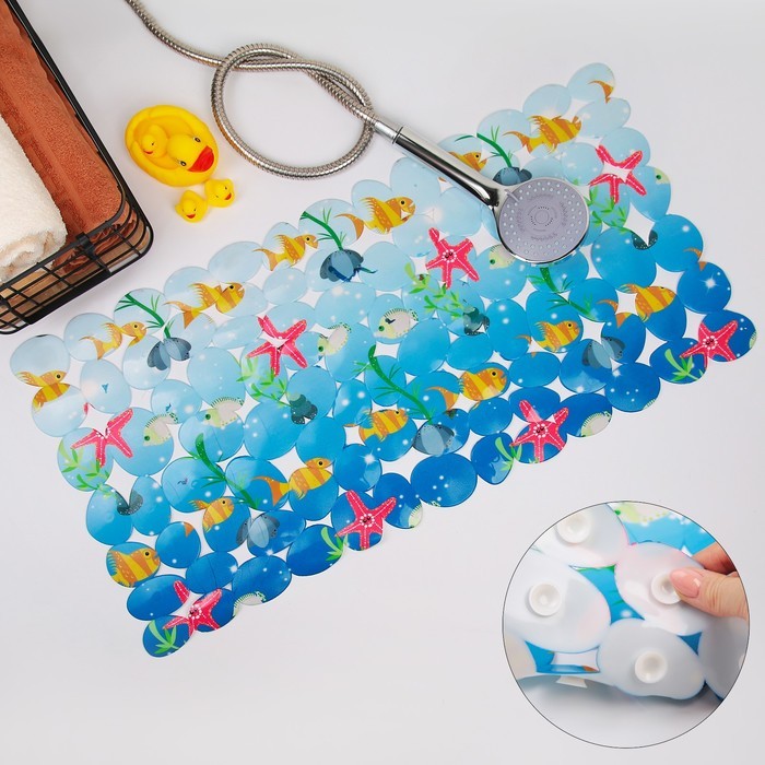 Коврик противоскользящий в ванну Доляна «Лагуна», на присосках, 35×69 см