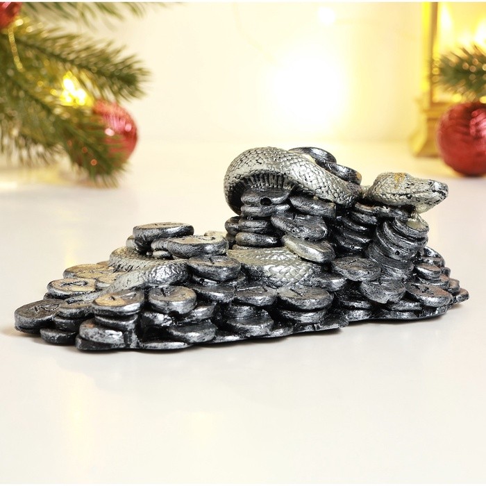 Фигура "Змея денежная" серебро, 6х17см