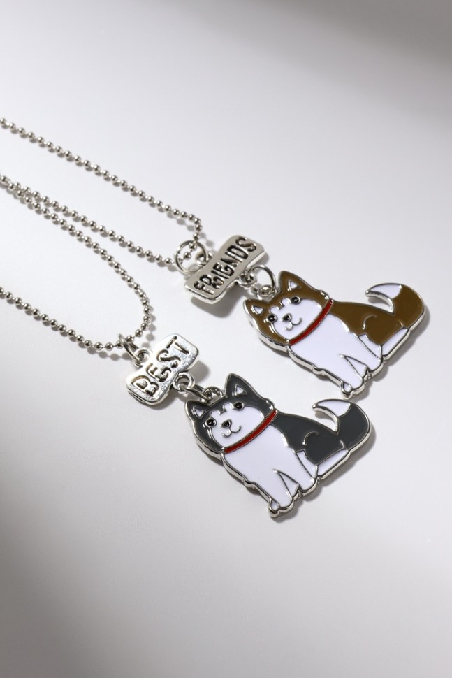 Кулоны «Неразлучники» хаски, цветные в серебре, 45 см