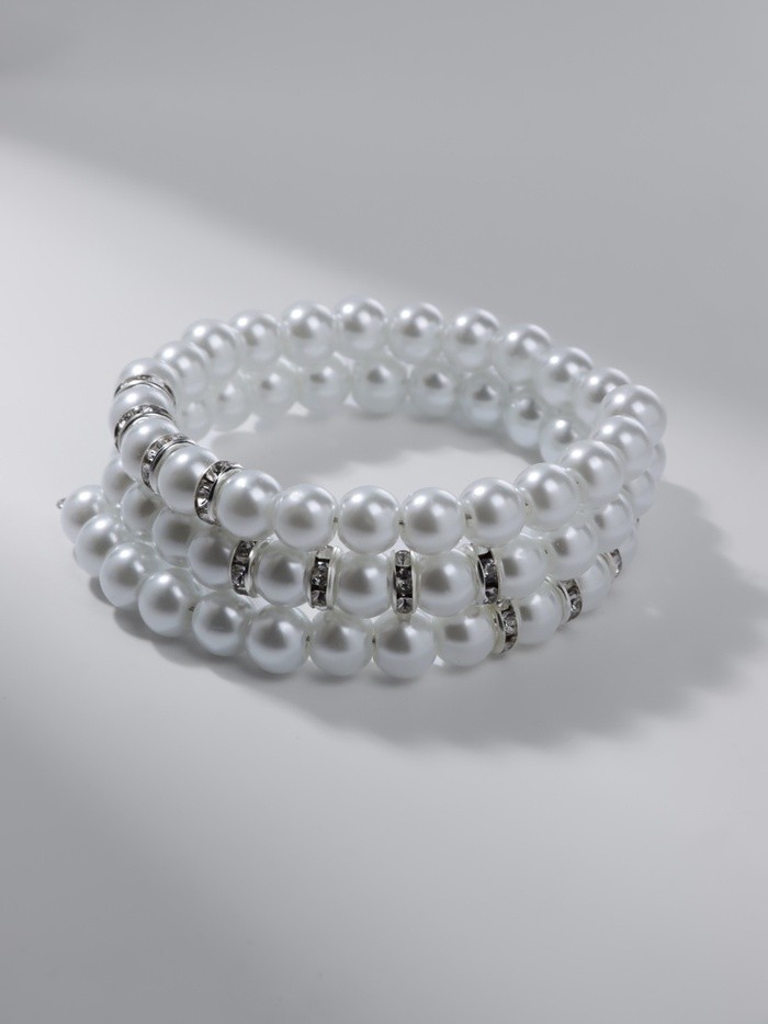 Браслет-пружинка «Жемчужинка морская» 3 ряда, белый в серебре, L=7 см