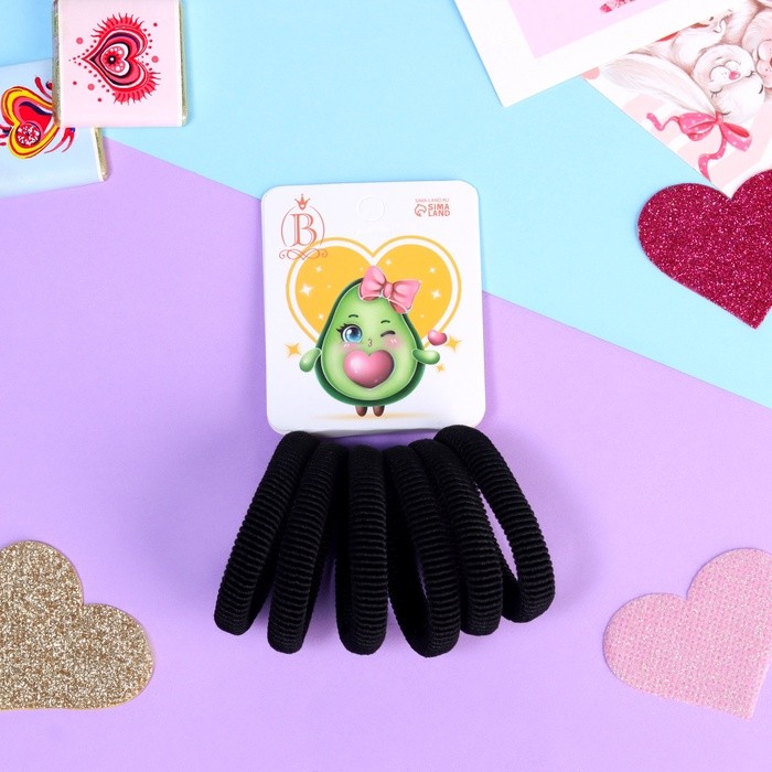 Резинка для волос "Авокадо лав" (набор 6 шт) бантик, 4 см, чёрный