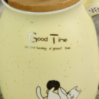 Кружка «Котик», 500 мл, с деревянной крышкой и ложкой, цвет и рисунок МИКС