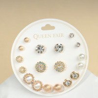 Серьги пусеты QF «Юность», 9 пар, цветы, цвет белый в золоте