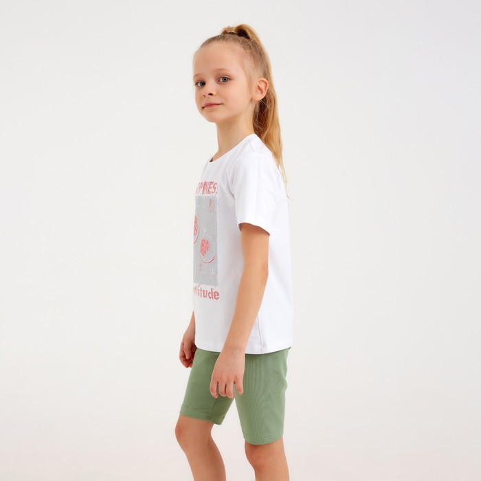 Футболка детская MINAKU Happines, белая, рост 128 см