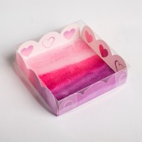 Коробка для печенья, кондитерская упаковка с PVC крышкой, «С Любовью», 10.5 х 10.5 х 3 см