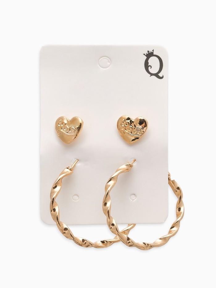 Набор серег QF «Сердце», 2 пары, d=2.5 см, цвет золото
